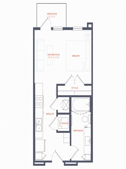 Floor plan for studio, 1 bath, 459 sqft